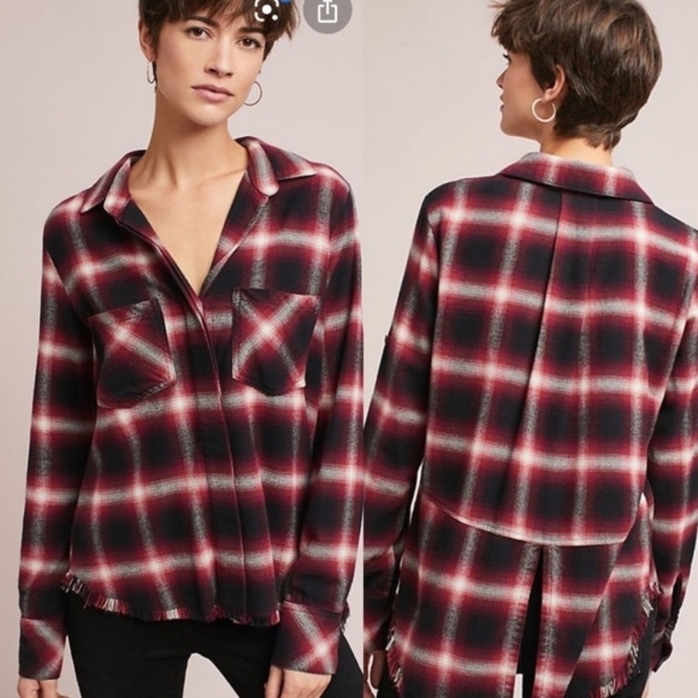 Anthropologie Cloth & Stone split-back plaid flannel buttom up shirt